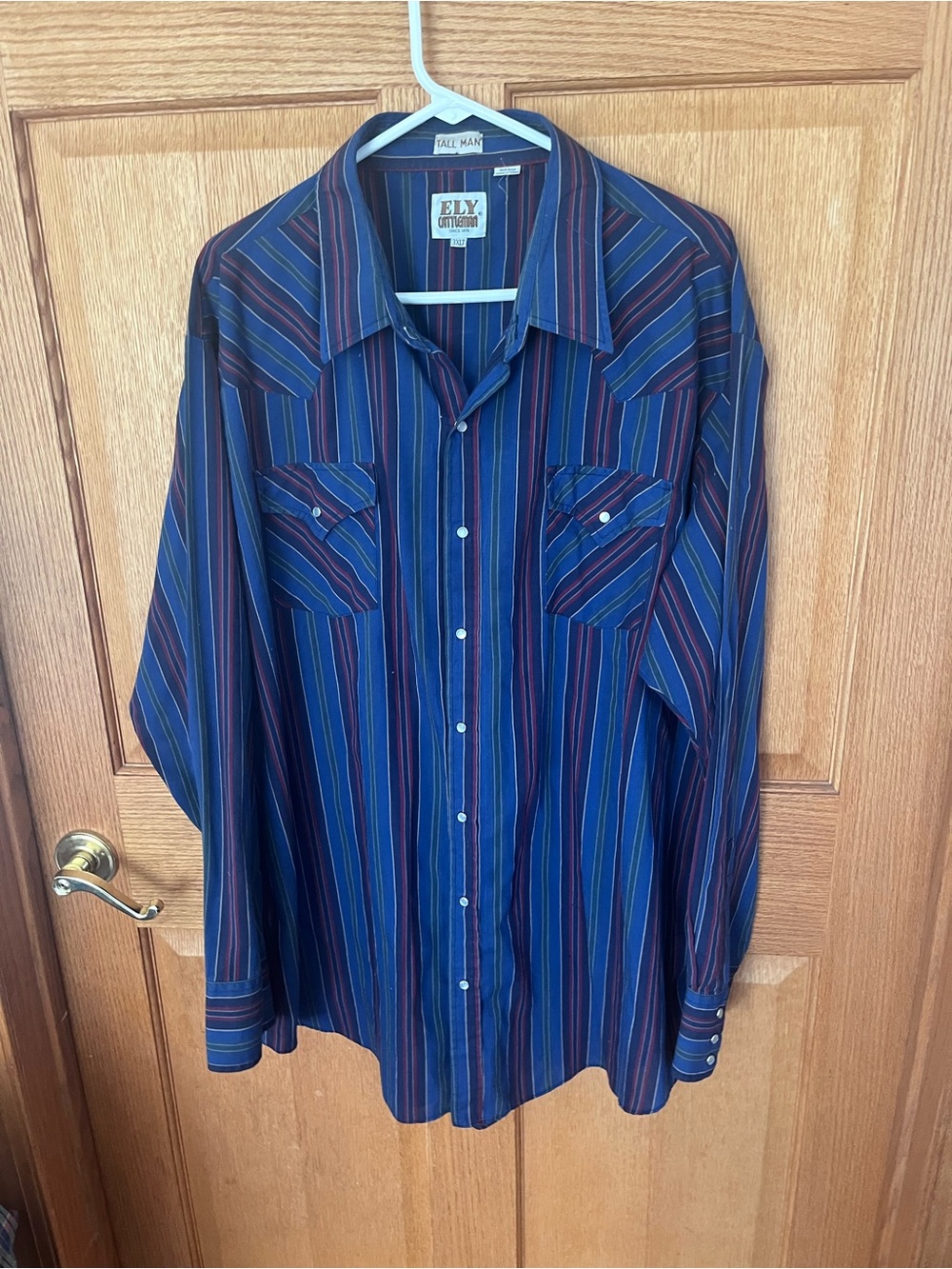 ELY cattleman Navy Multi-Stripe Long-Sleeve pearl snap Western Western Shirt